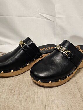 Sam Edelman Kaye Clogs Women's 10 Black Gold Hardware Slip On Faux Leather